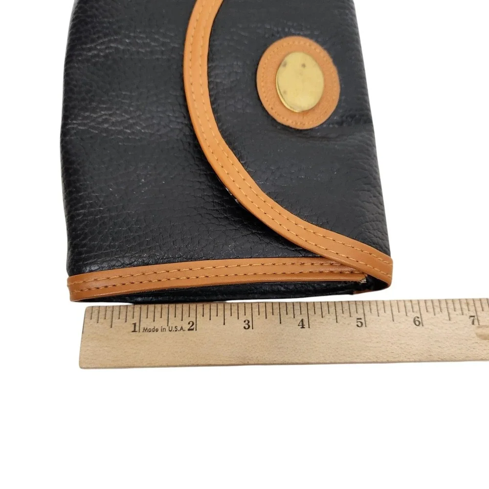 Vintage NIKKI NONNO Clutch Bag Womens Small Black Leather Tan Trim Snap Closure